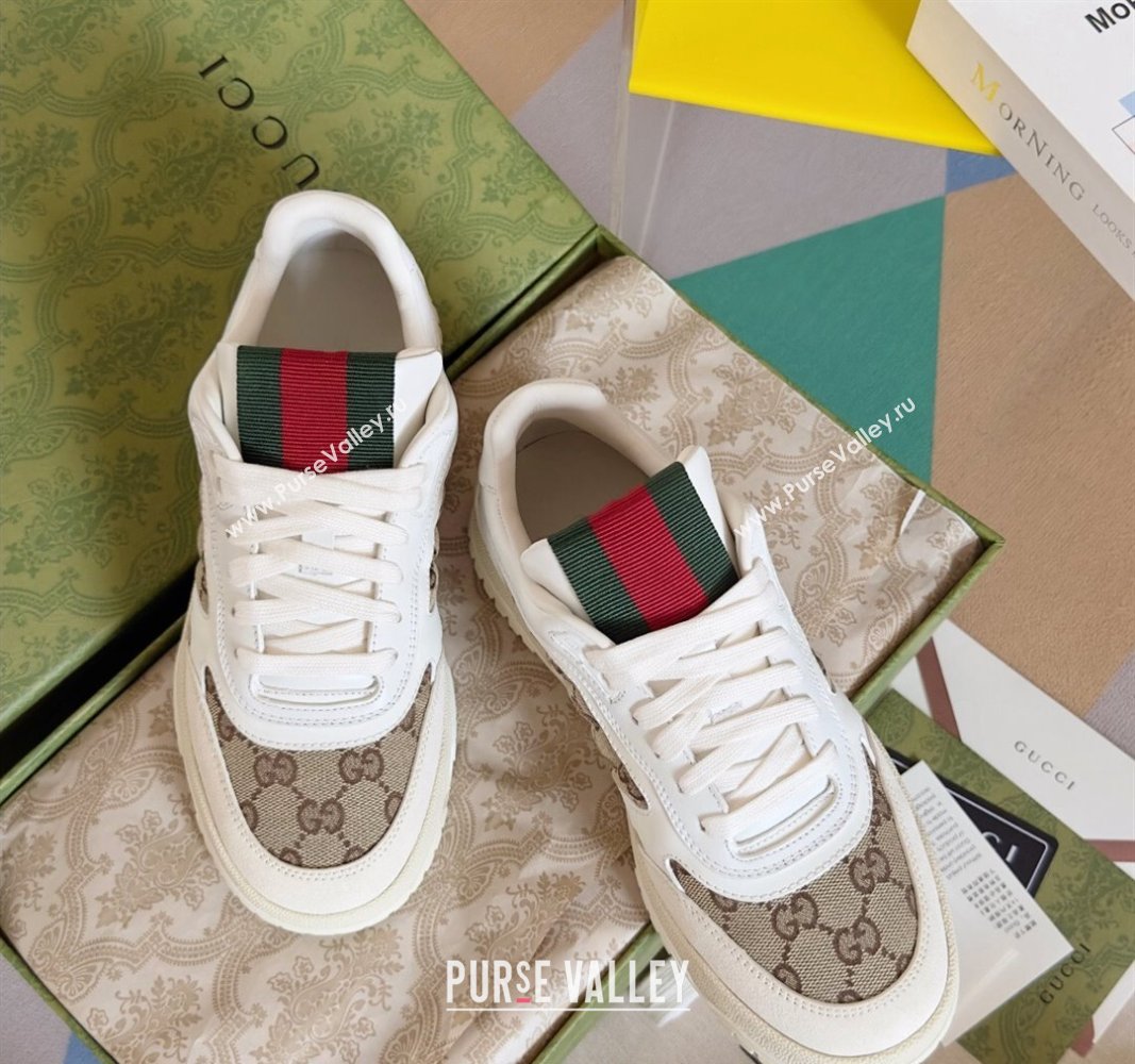 Gucci Re-Web Sneakers in Leather and GG Canvas White/Beige 2024 0605 (SS-240605151)