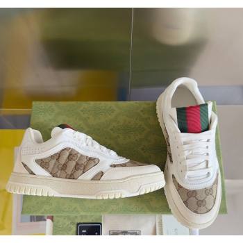 Gucci Re-Web Sneakers in Leather and GG Canvas White/Beige 2024 0605 (SS-240605151)