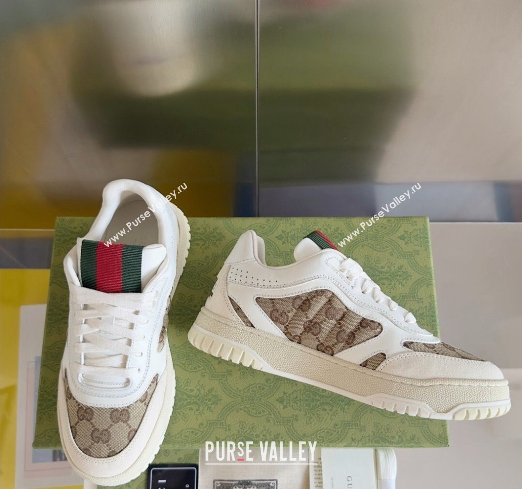 Gucci Re-Web Sneakers in Leather and GG Canvas White/Beige 2024 0605 (SS-240605151)