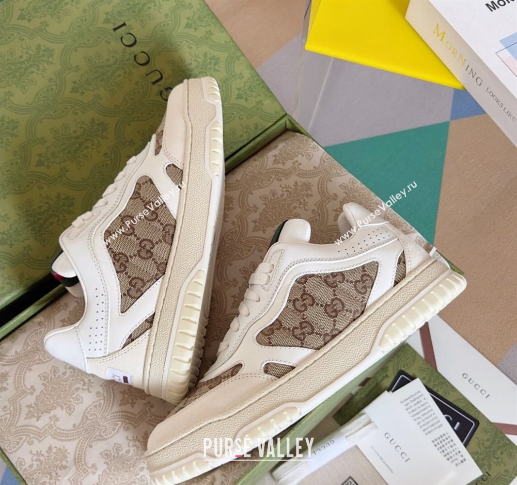 Gucci Re-Web Sneakers in Leather and GG Canvas White/Beige 2024 0605 (SS-240605151)