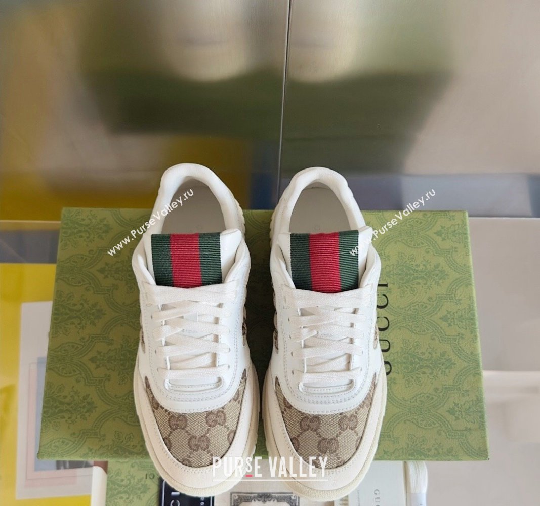 Gucci Re-Web Sneakers in Leather and GG Canvas White/Beige 2024 0605 (SS-240605151)