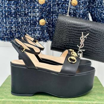 Gucci Horsebit Leather Platform Sandals 7.5cm Black 2024 0605 (MD-240605114)