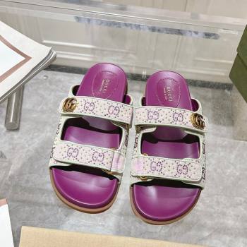 Gucci Strass GG Canvas Flat Slides Sandal with Strap Purple 2024 0605 (MD-240605025)