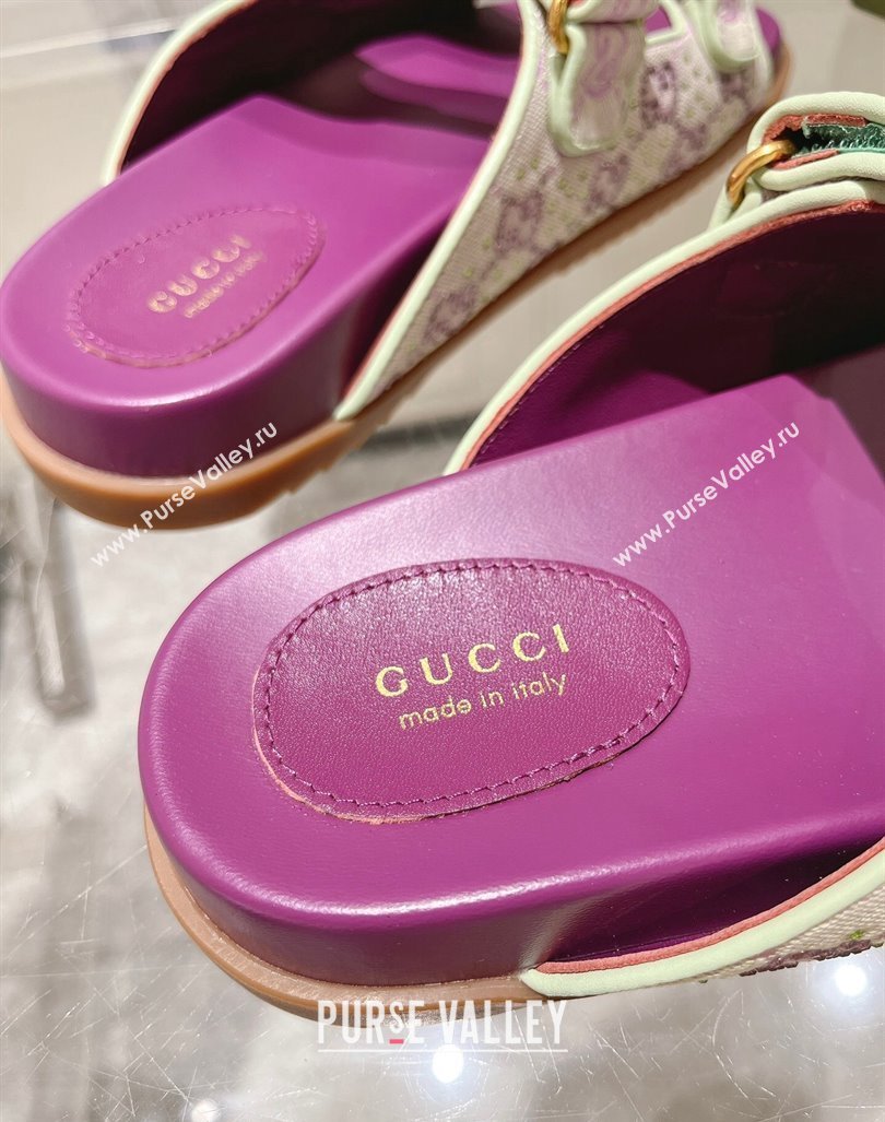 Gucci Strass GG Canvas Flat Slides Sandal with Strap Purple 2024 0605 (MD-240605025)