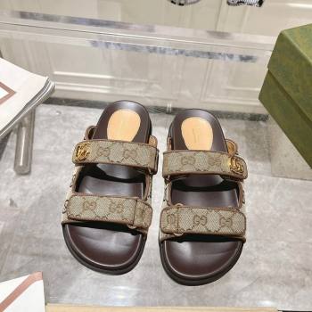 Gucci GG Canvas Flat Slides Sandal with Strap Beige/Brown 2024 0605 (MD-240605026)