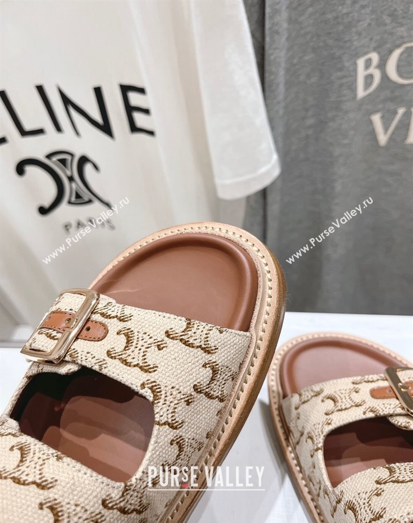 Celine Triomphe Canvas Flat Slide Sandals with Strap Beige 2024 0605 (MD-240605030)