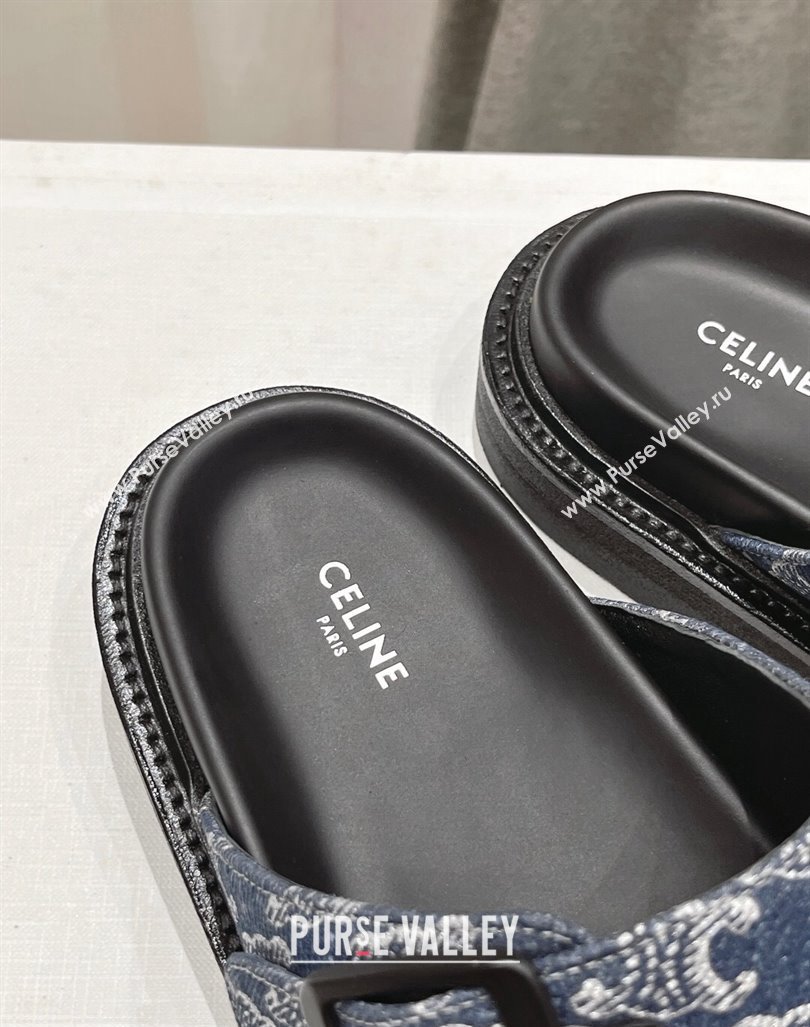 Celine Triomphe Canvas Flat Slide Sandals with Strap Blue 2024 0605 (MD-240605031)