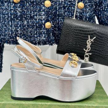 Gucci Horsebit Leather Platform Sandals 7.5cm Silver 2024 0605 (MD-240605116)