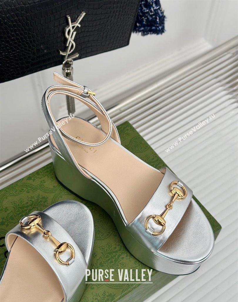 Gucci Horsebit Leather Platform Sandals 7.5cm Silver 2024 0605 (MD-240605116)