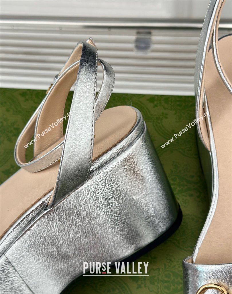 Gucci Horsebit Leather Platform Sandals 7.5cm Silver 2024 0605 (MD-240605116)