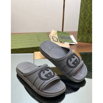 Gucci Mens Rubber Interlocking G Flat Slides Sandal Grey 2024 0605 (MD-240605158)