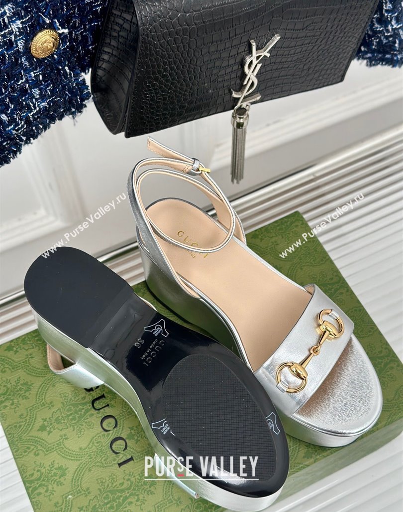 Gucci Horsebit Leather Platform Sandals 7.5cm Silver 2024 0605 (MD-240605116)