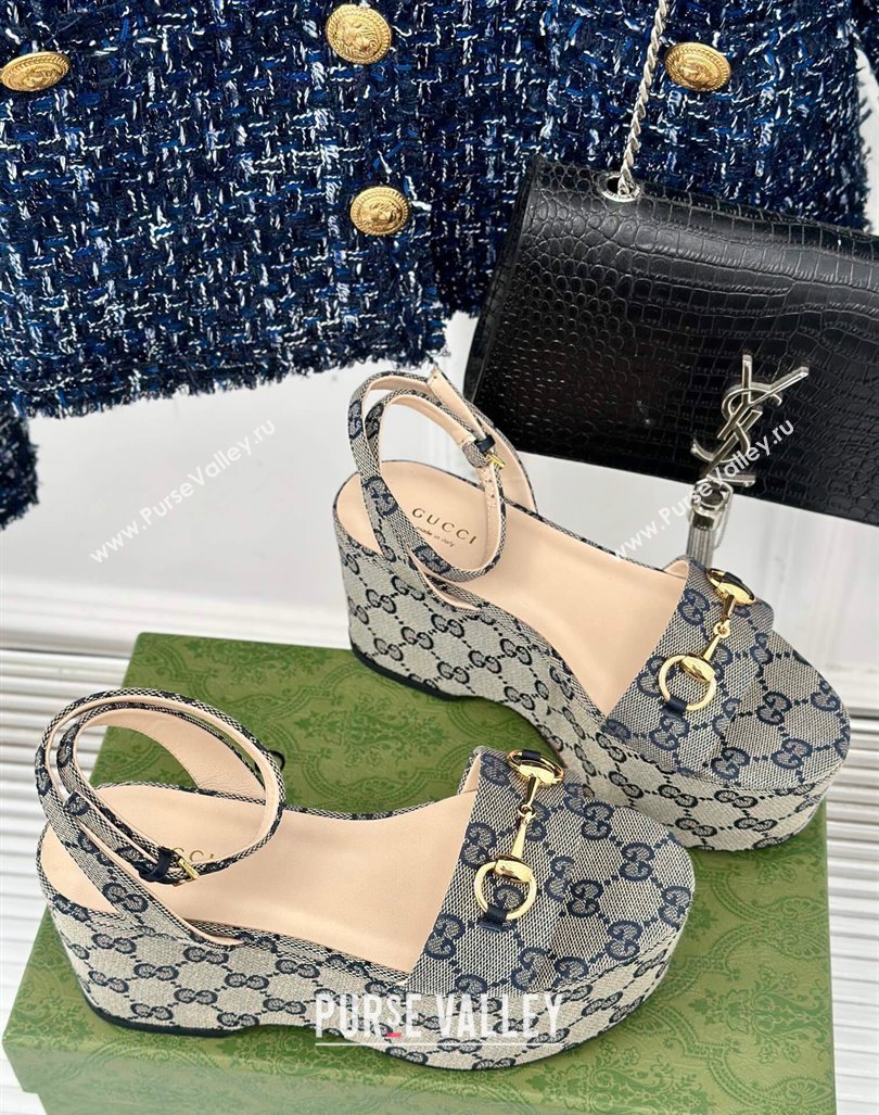 Gucci Horsebit GG Canvas Platform Sandals 7.5cm Grey 2024 0605 (MD-240605117)