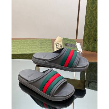 Gucci Mens Rubber Web Flat Slides Sandal Grey 2024 0605 (MD-240605162)