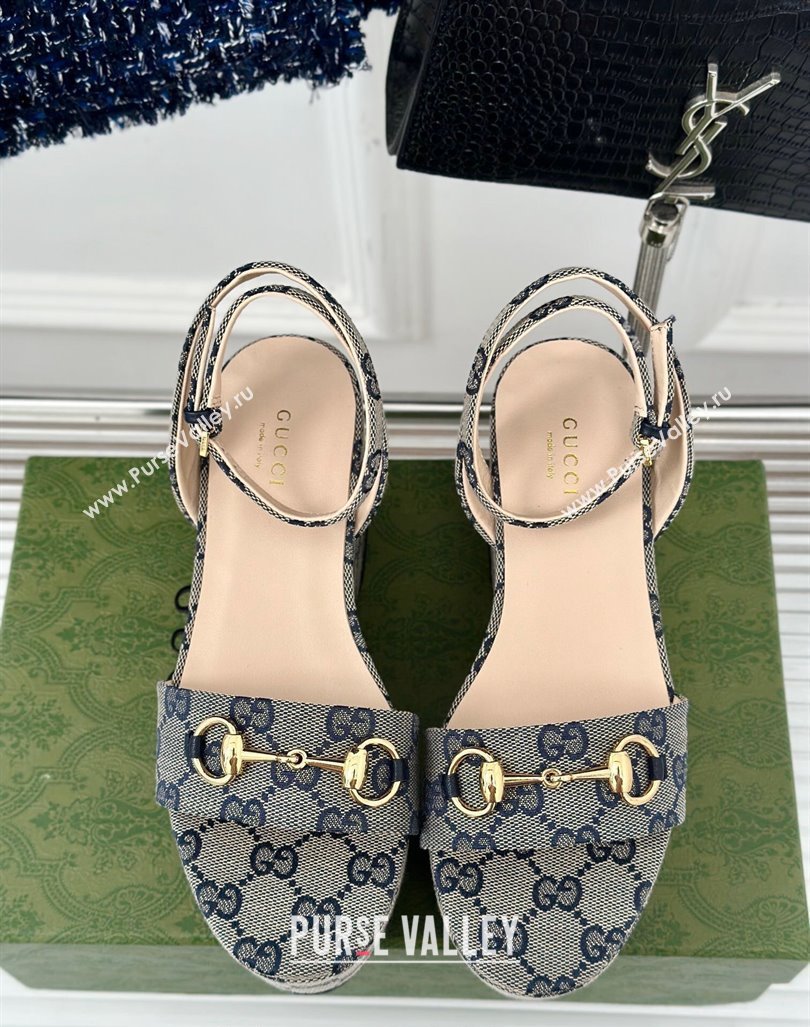 Gucci Horsebit GG Canvas Platform Sandals 7.5cm Grey 2024 0605 (MD-240605117)