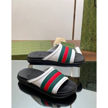 Gucci Mens Rubber Web Flat Slides Sandal White 2024 0605 (MD-240605163)