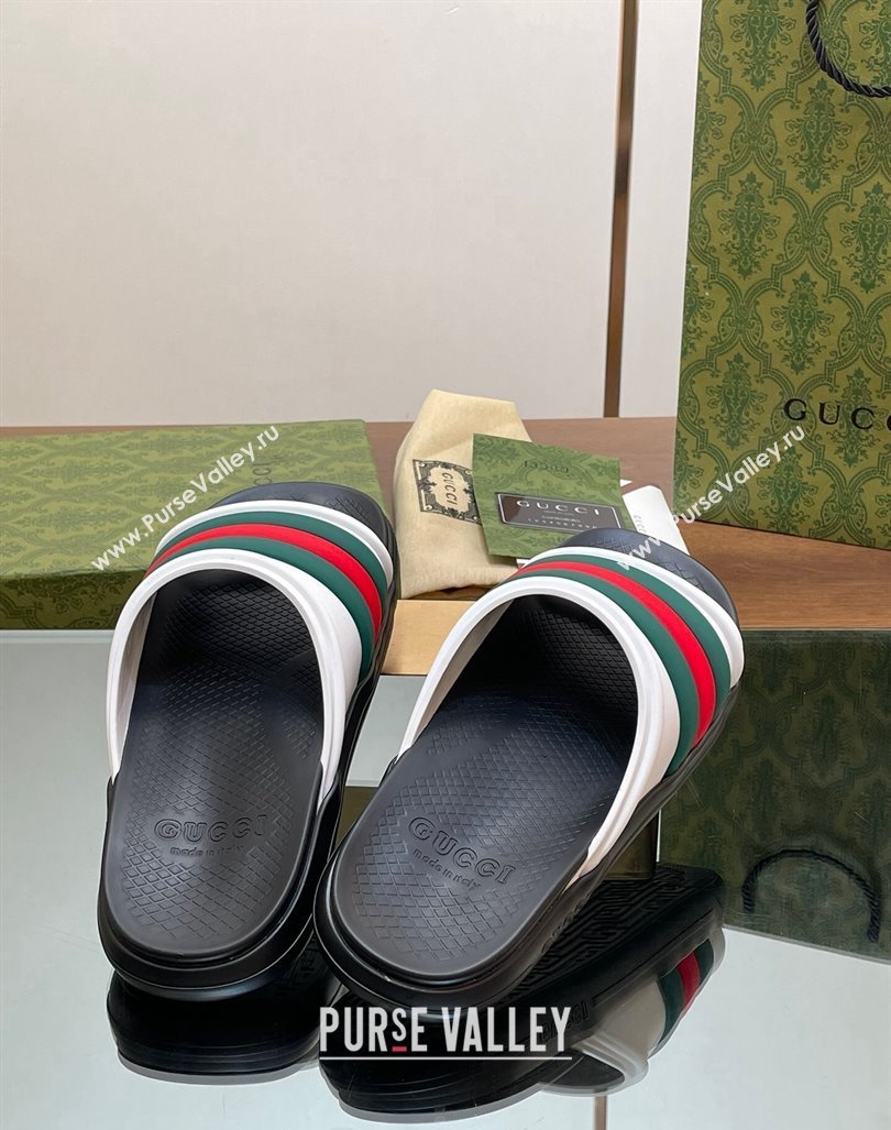 Gucci Mens Rubber Web Flat Slides Sandal White 2024 0605 (MD-240605163)