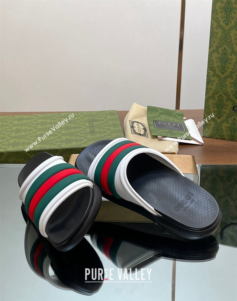 Gucci Mens Rubber Web Flat Slides Sandal White 2024 0605 (MD-240605163)