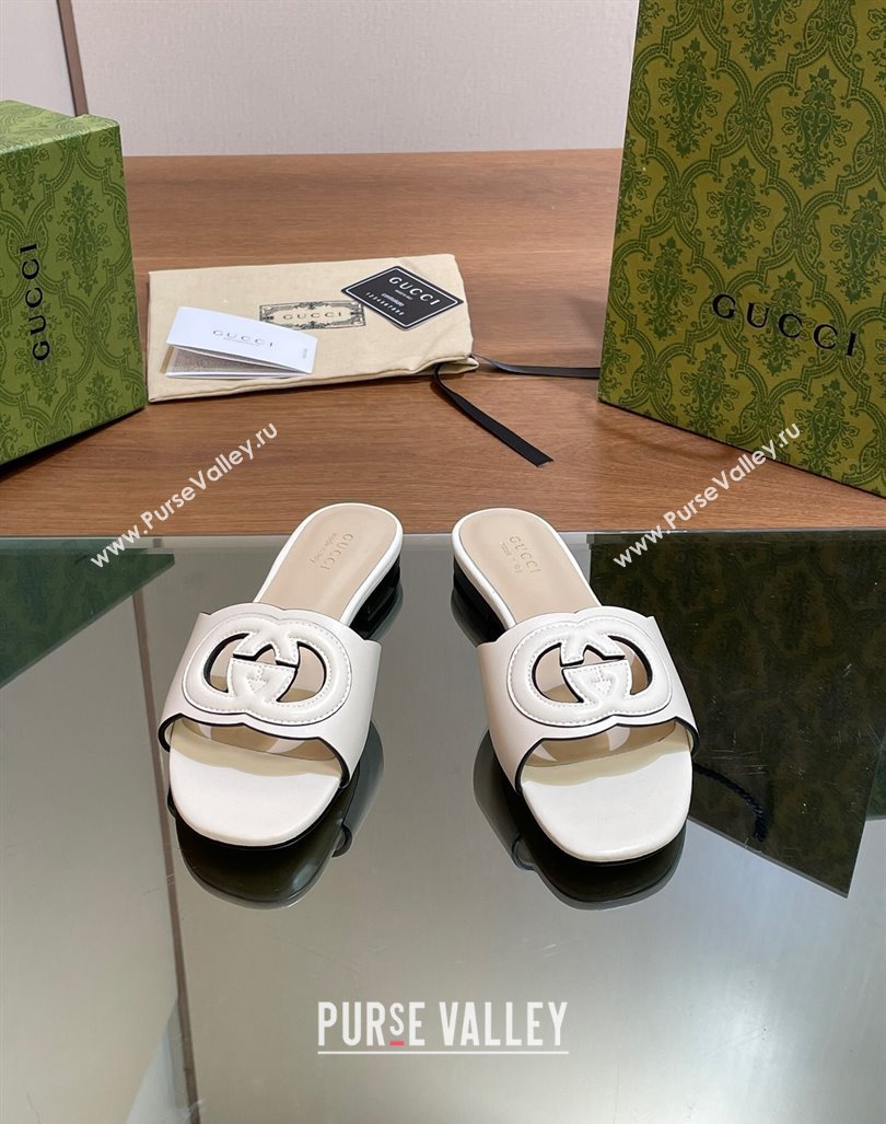 Gucci Cutout Interlocking G Flat Slides Sandals White 2024 0605 (MD-240605134)