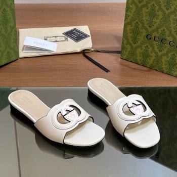 Gucci Cutout Interlocking G Flat Slides Sandals White 2024 0605 (MD-240605134)