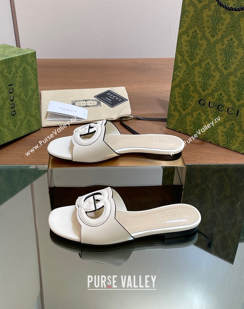 Gucci Cutout Interlocking G Flat Slides Sandals White 2024 0605 (MD-240605134)