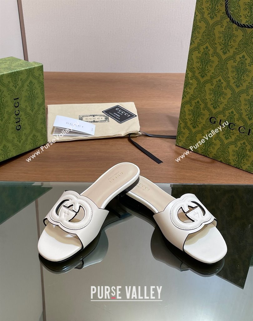 Gucci Cutout Interlocking G Flat Slides Sandals White 2024 0605 (MD-240605134)