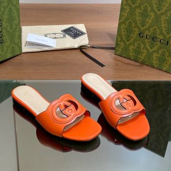 Gucci Cutout Interlocking G Flat Slides Sandals Orange 2024 0605 (MD-240605135)