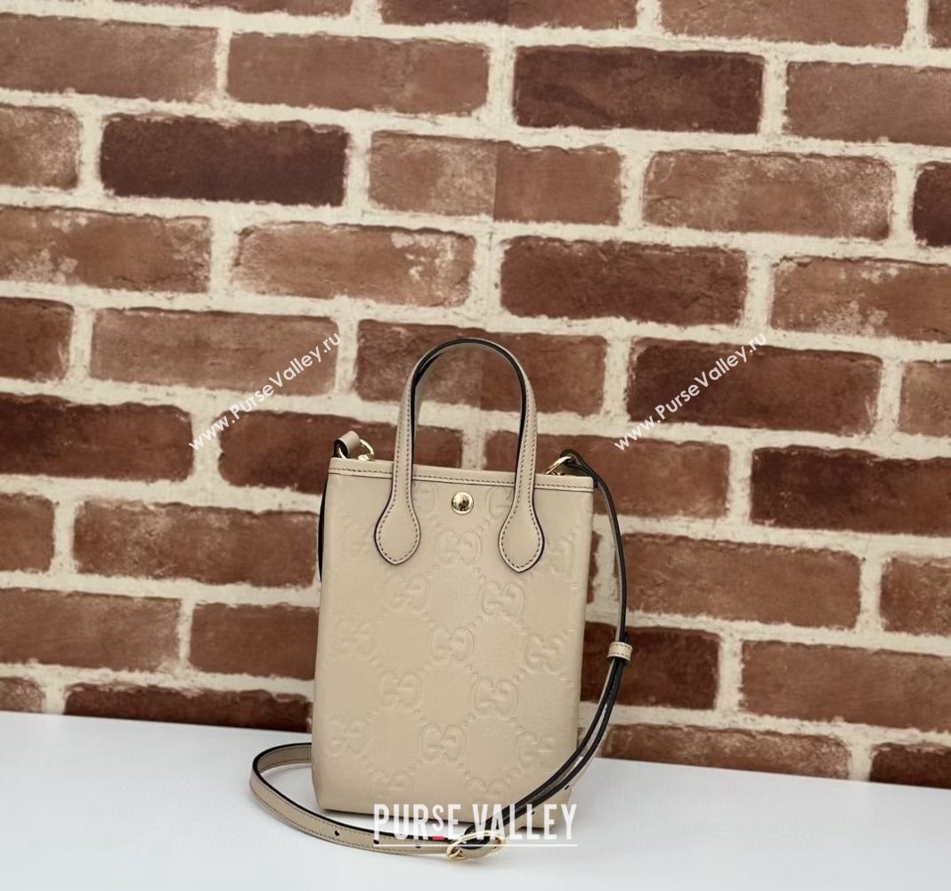 Gucci GG Leather Mini Tote bag with Strap Light Beige 2024 790133 (DLH-240624130)