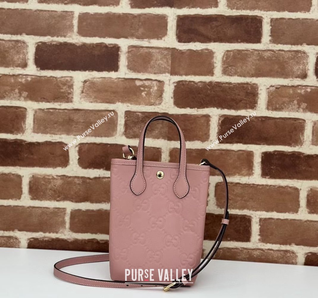 Gucci GG Leather Mini Tote bag with Strap Rose Beige 2024 790133 (DLH-240624131)