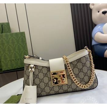 Gucci Padlock GG Canvas Small Shoulder Bag White 2024 ‎811705 (XLU-240624125)