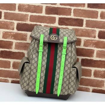 Gucci Mens Ophidia GG Canvas Medium Backpack Bag 598140 Beige/Fluorescent Green 2024 (DLH-240624117)