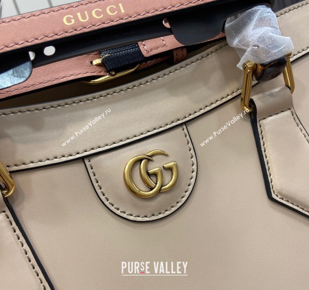 Gucci Diana Leather Medium Tote Bag with Embossed GUCCI Logo Beige 2024 678842 (XLU-240625007)