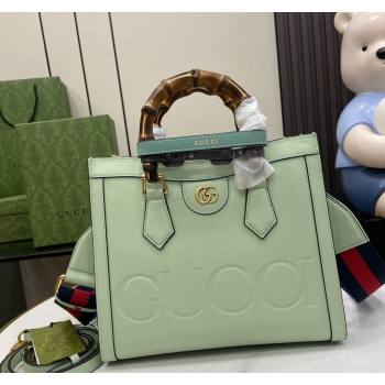 Gucci Diana Leather Small Tote Bag with Embossed GUCCI Logo Pale Green 2024 702721 (XLU-240625008)