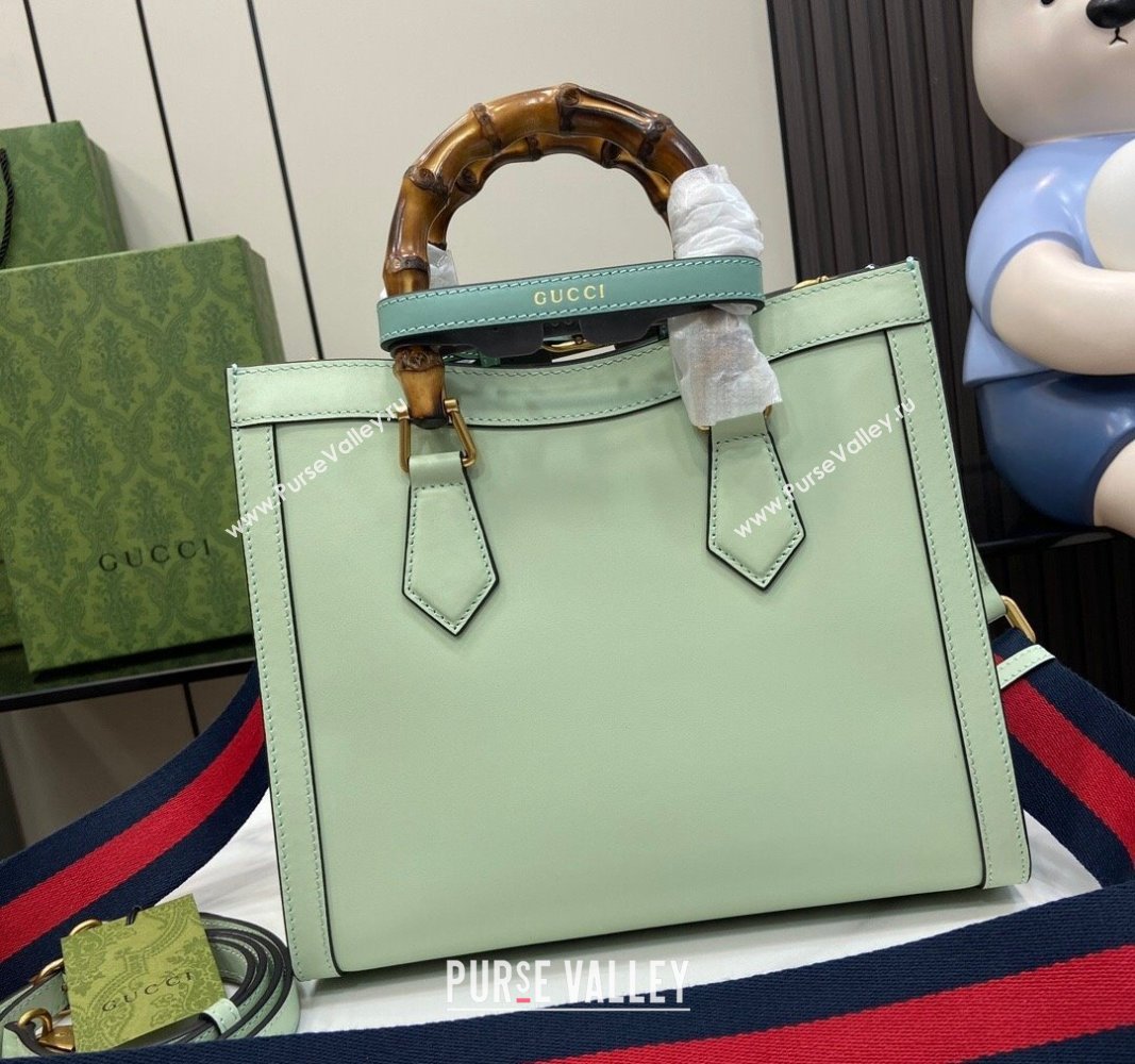 Gucci Diana Leather Small Tote Bag with Embossed GUCCI Logo Pale Green 2024 702721 (XLU-240625008)