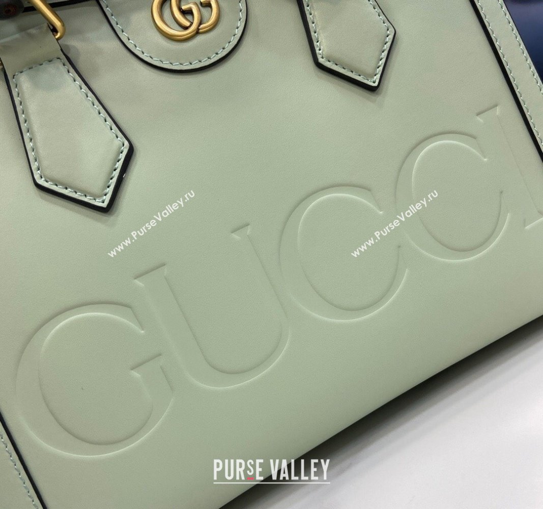 Gucci Diana Leather Small Tote Bag with Embossed GUCCI Logo Pale Green 2024 702721 (XLU-240625008)