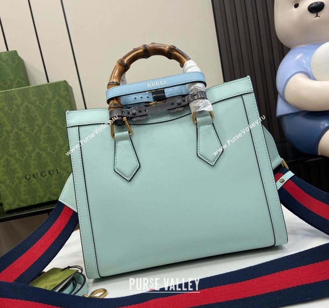 Gucci Diana Leather Small Tote Bag with Embossed GUCCI Logo Pale Blue 2024 702721 (XLU-240625009)