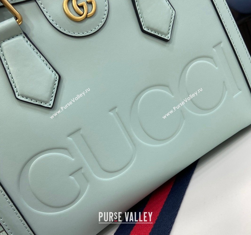 Gucci Diana Leather Small Tote Bag with Embossed GUCCI Logo Pale Blue 2024 702721 (XLU-240625009)