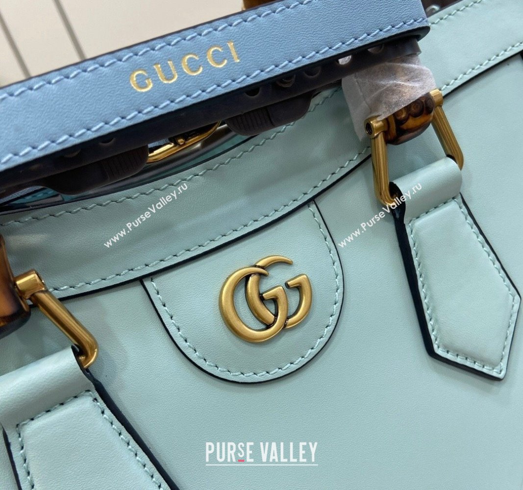 Gucci Diana Leather Small Tote Bag with Embossed GUCCI Logo Pale Blue 2024 702721 (XLU-240625009)