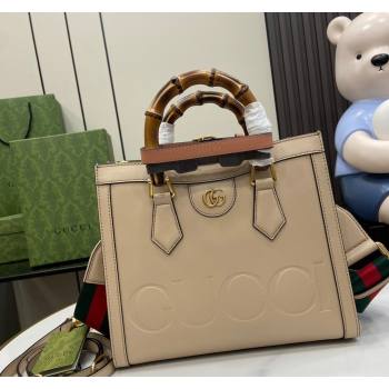 Gucci Diana Leather Small Tote Bag with Embossed GUCCI Logo Beige 2024 702721 (XLU-240625010)