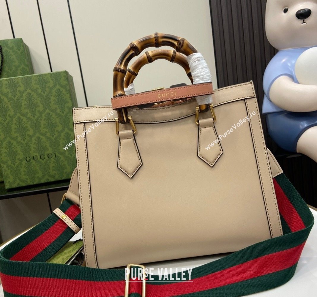 Gucci Diana Leather Small Tote Bag with Embossed GUCCI Logo Beige 2024 702721 (XLU-240625010)