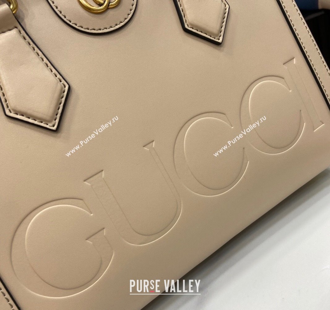 Gucci Diana Leather Small Tote Bag with Embossed GUCCI Logo Beige 2024 702721 (XLU-240625010)