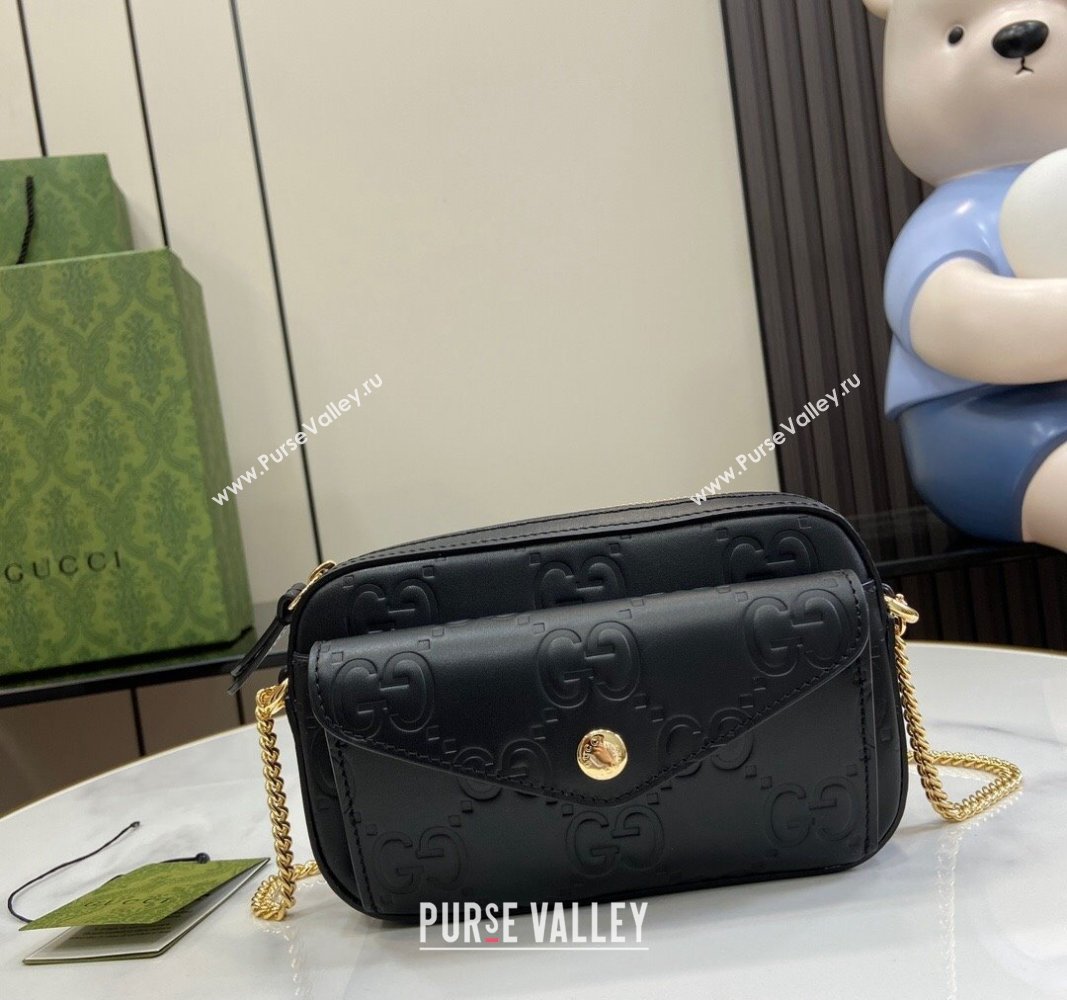 Gucci GG Leather Super Mini Shoulder Bag 781554 Black 2024 (XLU-240625013)