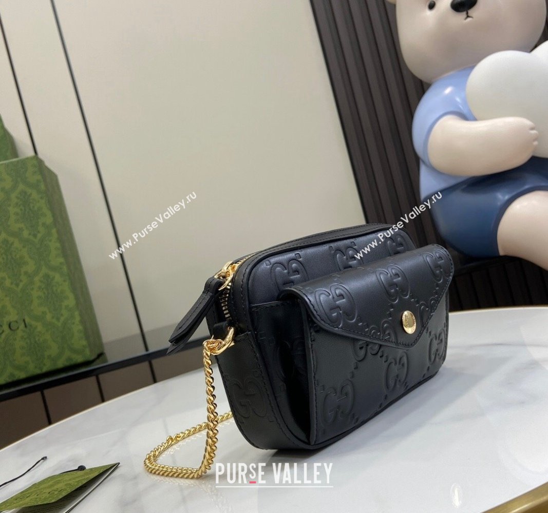 Gucci GG Leather Super Mini Shoulder Bag 781554 Black 2024 (XLU-240625013)