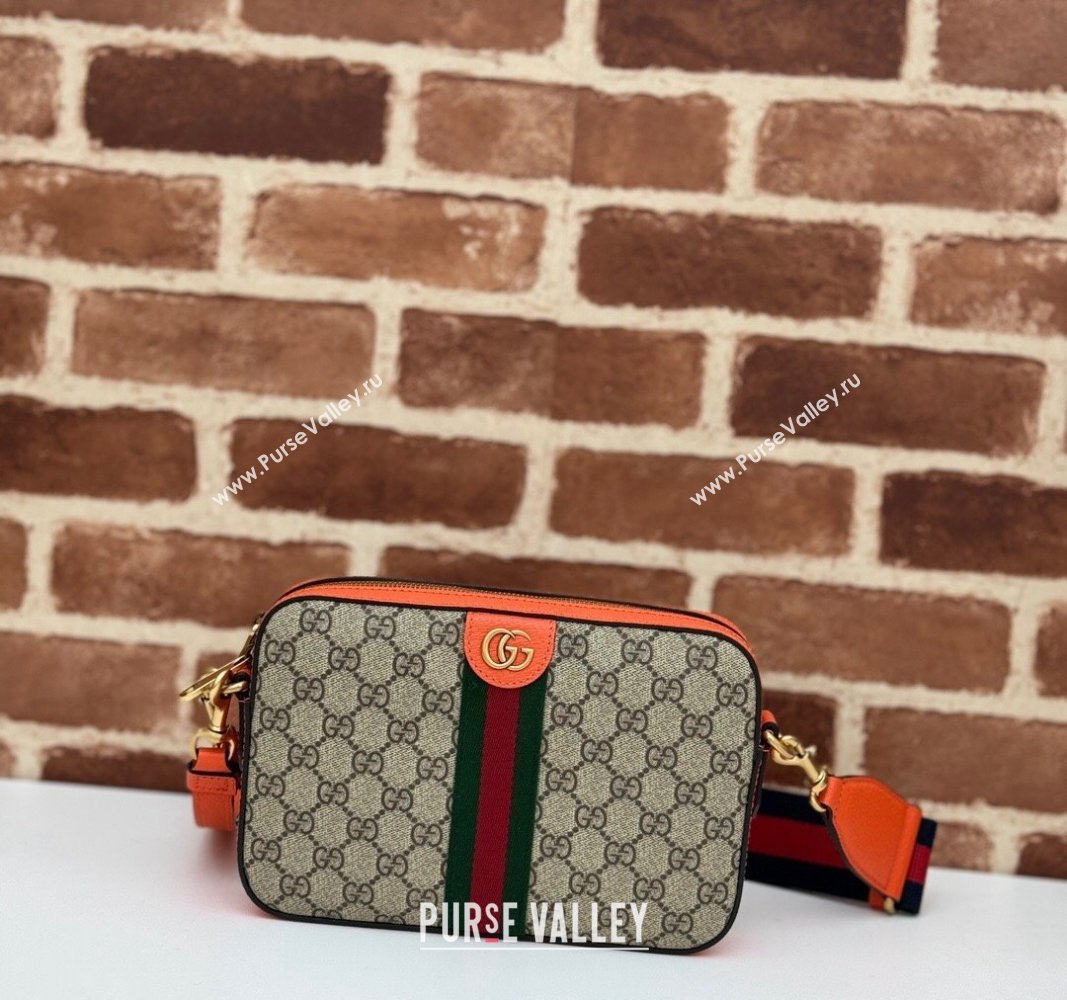 Gucci Ophidia GG Canvas Shoulder Bag with Fluorescent Orange Trim 699439 2024 (DLH-240624121)