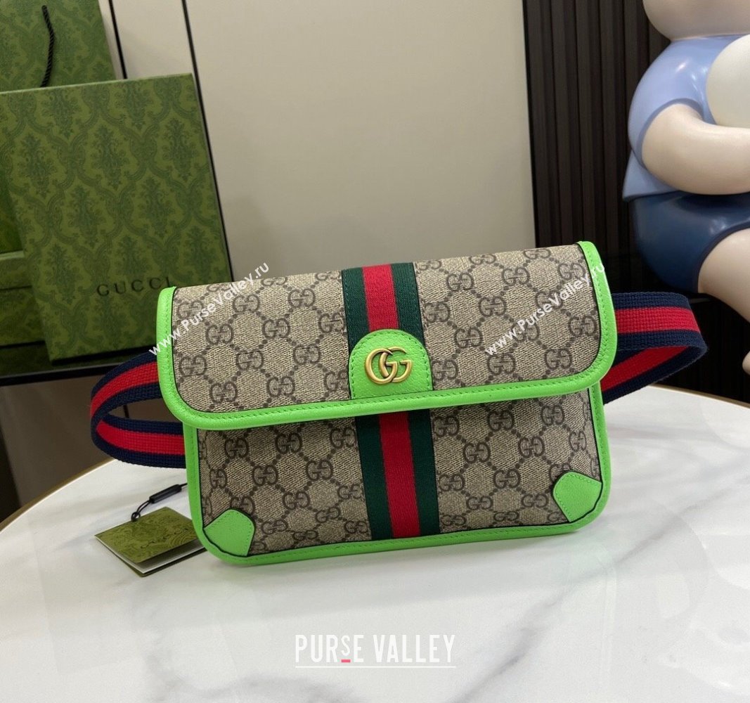 Gucci Ophidia GG Small Belt Bag with Fluorescent Green Trim 752597 2024 (XLU-240625018)