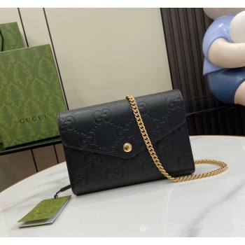 Gucci GG Leather Chain Wallet Mini bag Black 2024 781555 (XLU-240625019)