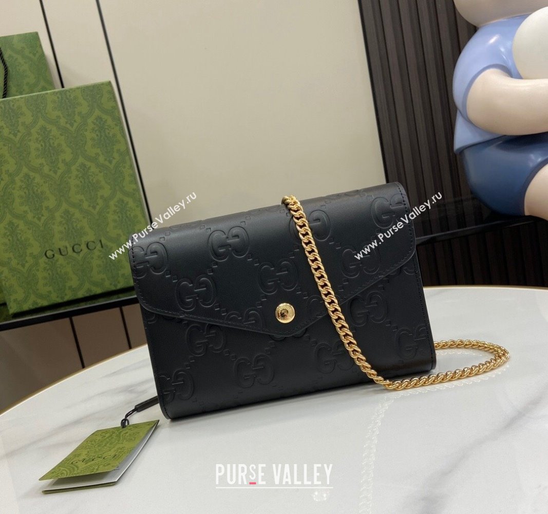 Gucci GG Leather Chain Wallet Mini bag Black 2024 781555 (XLU-240625019)