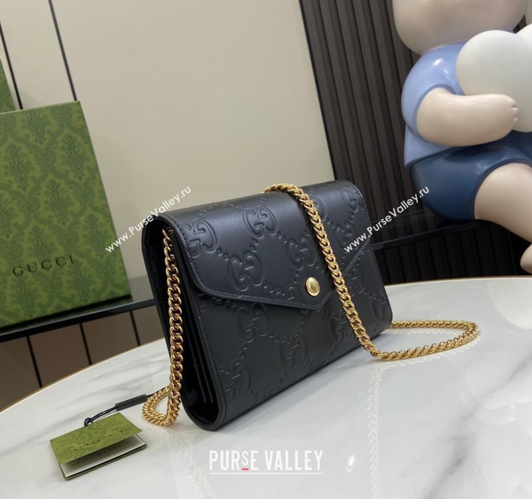 Gucci GG Leather Chain Wallet Mini bag Black 2024 781555 (XLU-240625019)