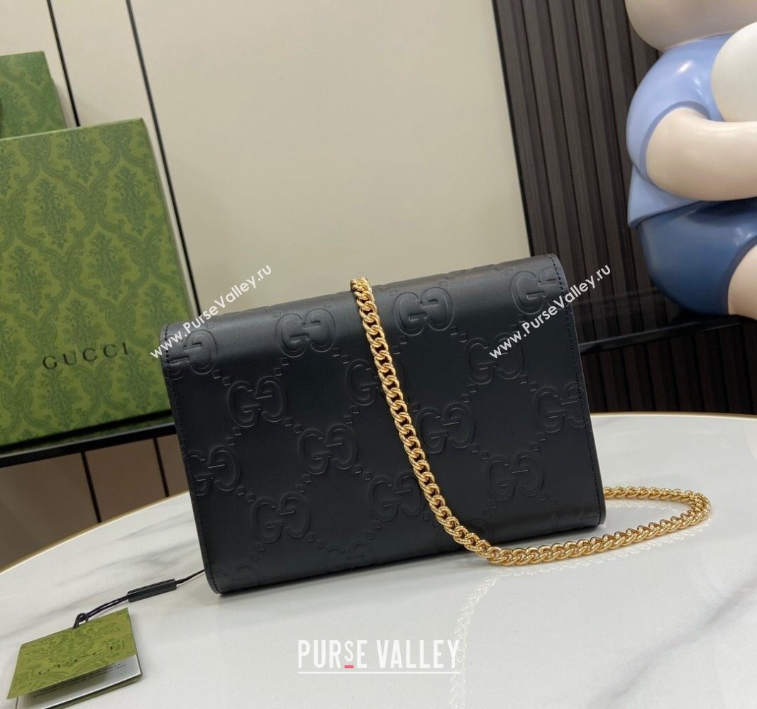 Gucci GG Leather Chain Wallet Mini bag Black 2024 781555 (XLU-240625019)