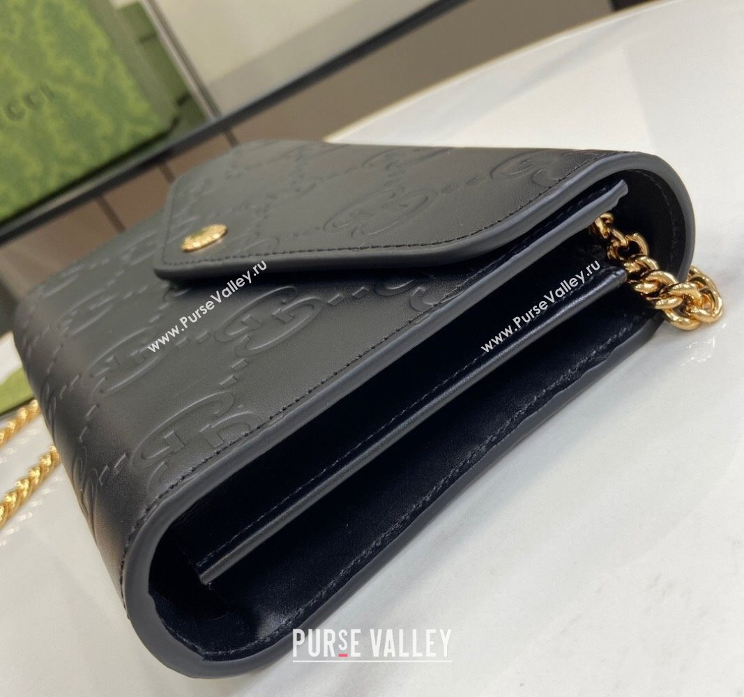 Gucci GG Leather Chain Wallet Mini bag Black 2024 781555 (XLU-240625019)